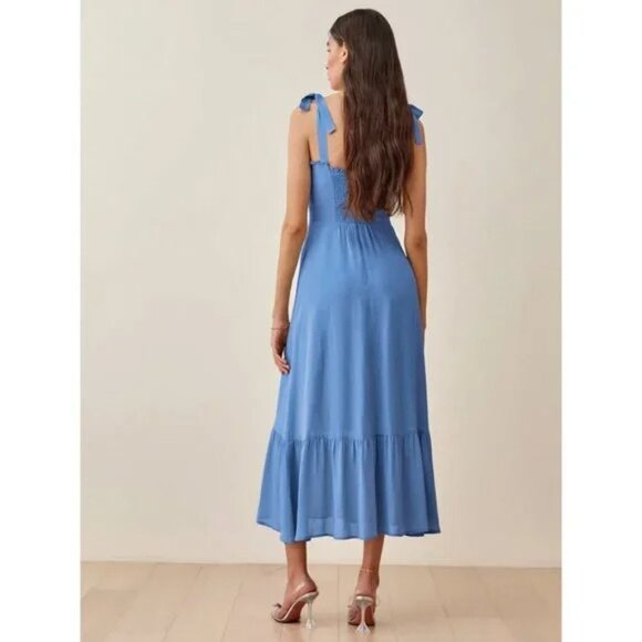 Reformation Nikita Midi Dress in Azure Blue Size 0 - Picture 3 of 11